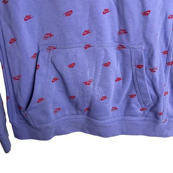 Nike Youth Size Large Purple Hoodie With Red Logo Print & Front Kangaroo Pocket - Picture 3 of 11